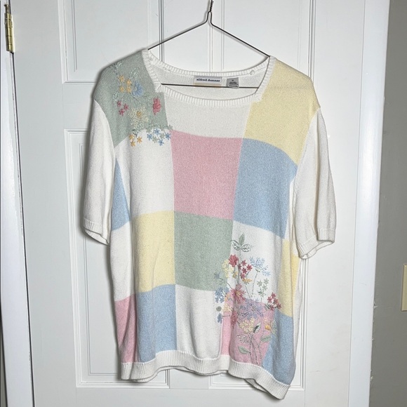 Alfred Dunner Sweaters - Alfred Dunner Pastel Colorblock Sweater Embroidered Floral  2X Easter